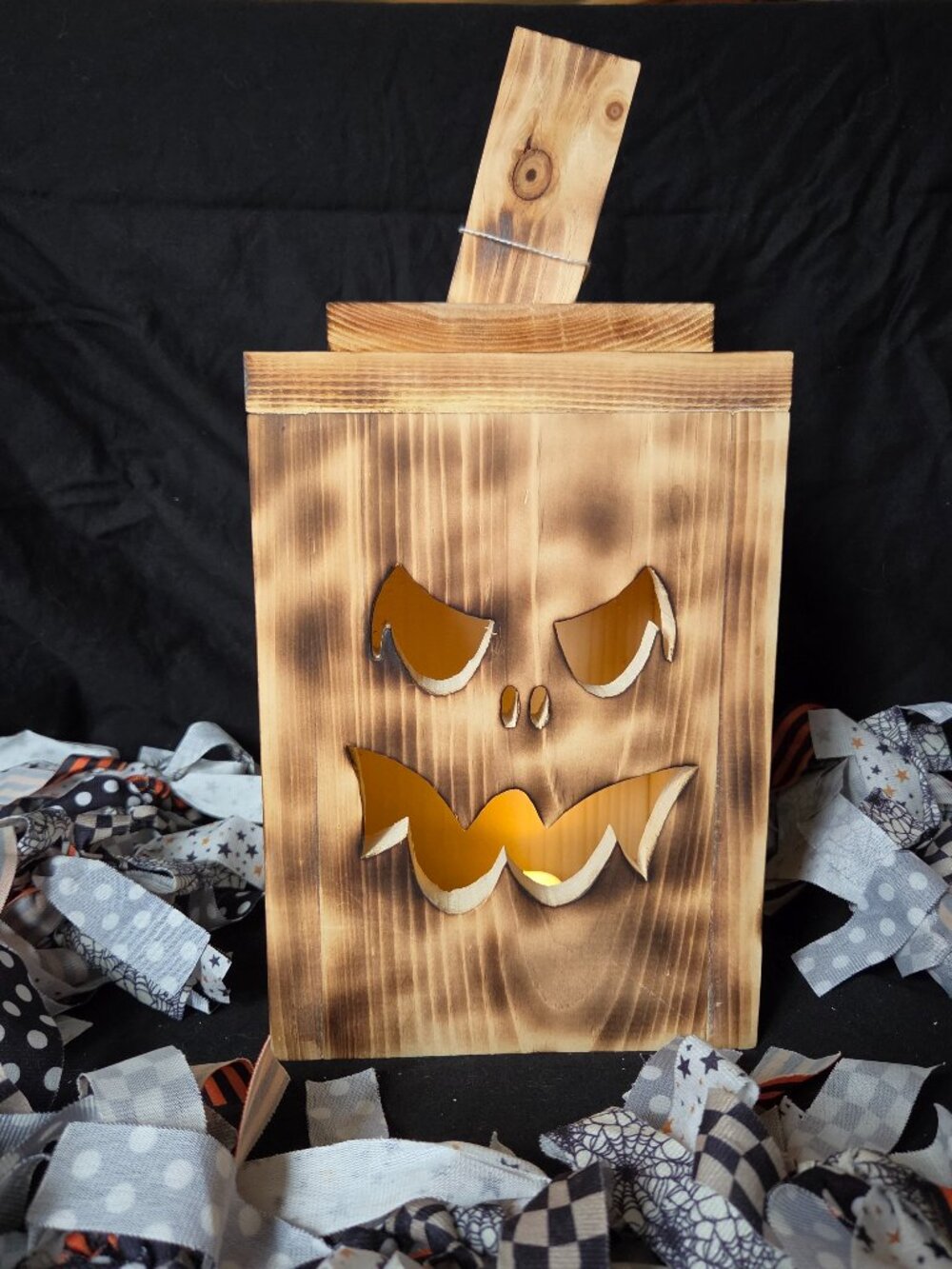 Handmade Wooden Jack-O-Lantern Lantern